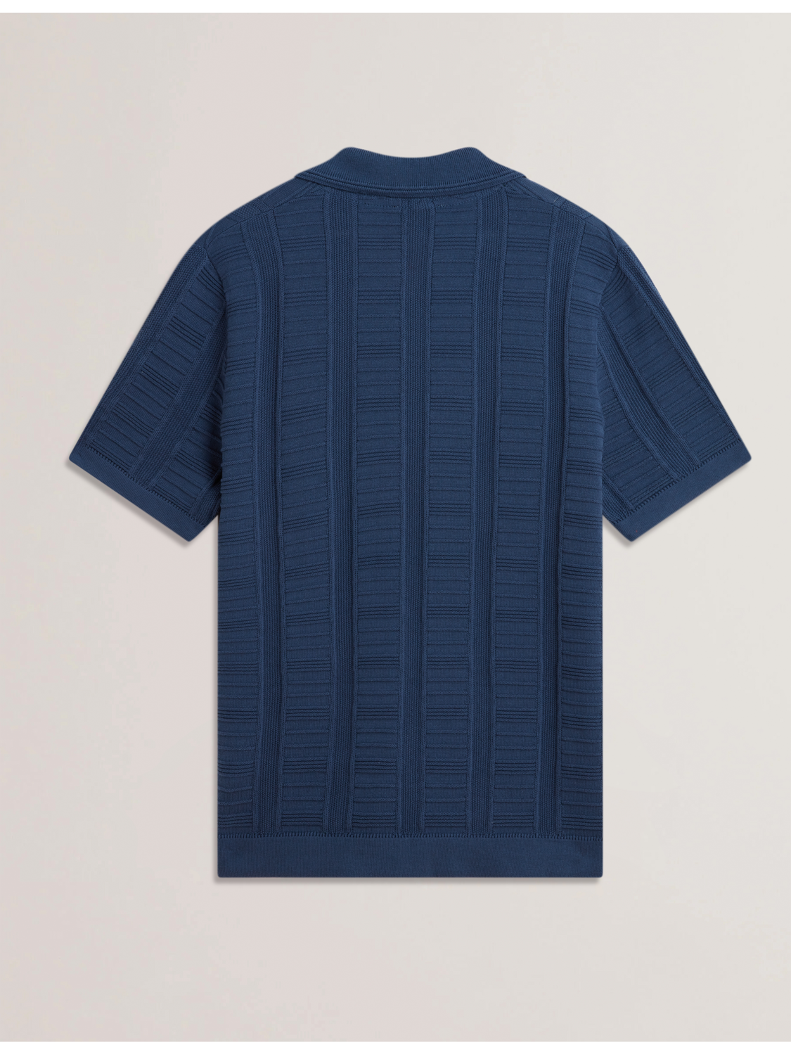 Ted Baker RUZZA - Textured Stripe Open Neck Knitted Polo Shirt DARK BLUE