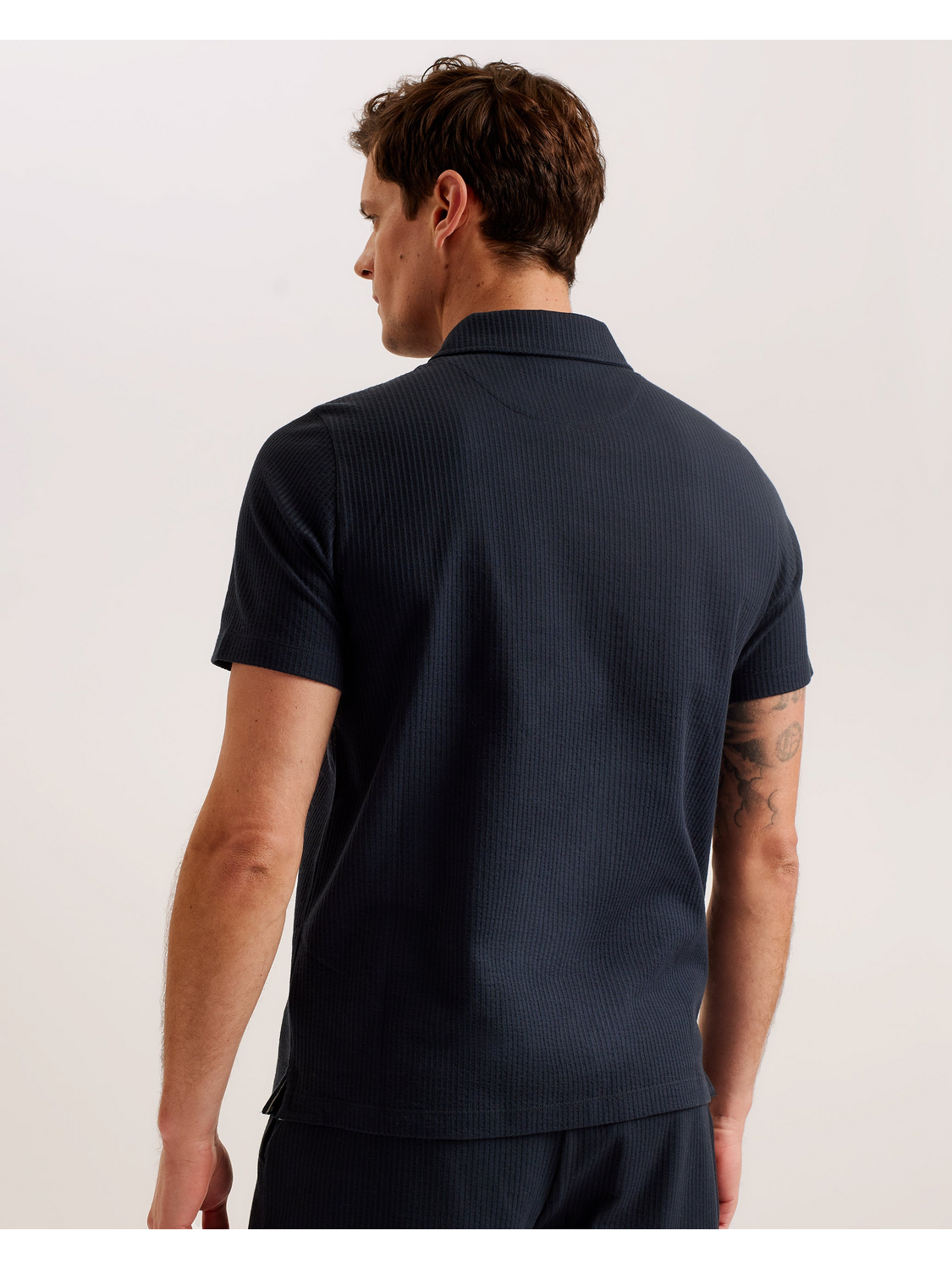 Ted Baker ZARKES - Ribbed Texture Zip Neck Cotton Polo Shirt NAVY