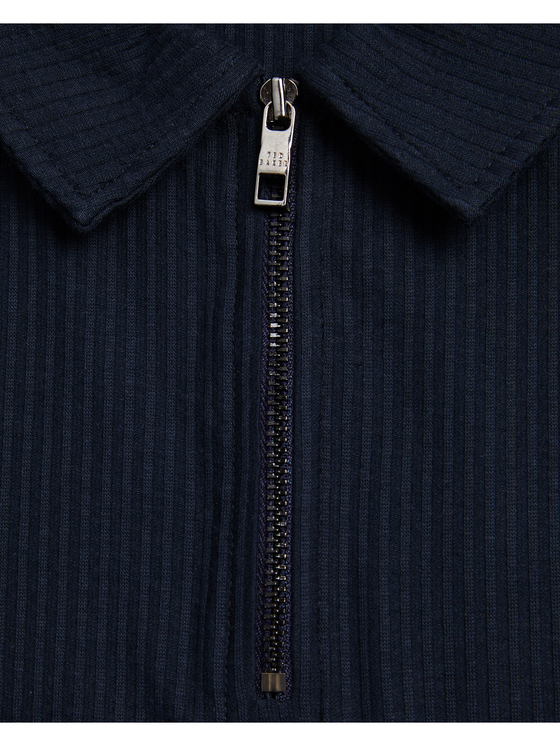 Ted Baker ZARKES - Ribbed Texture Zip Neck Cotton Polo Shirt NAVY