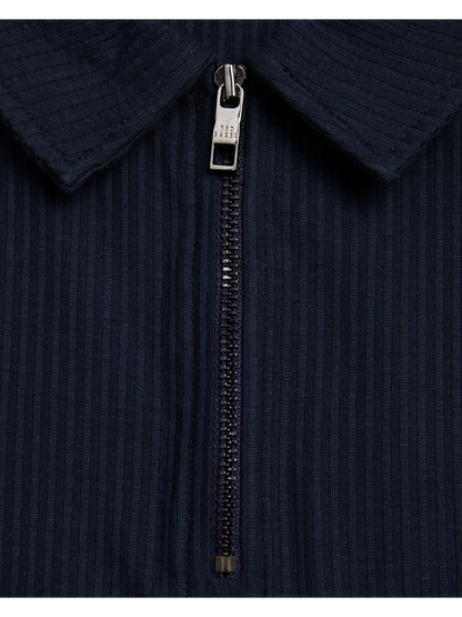 Ted Baker ZARKES - Ribbed Texture Zip Neck Cotton Polo Shirt NAVY
