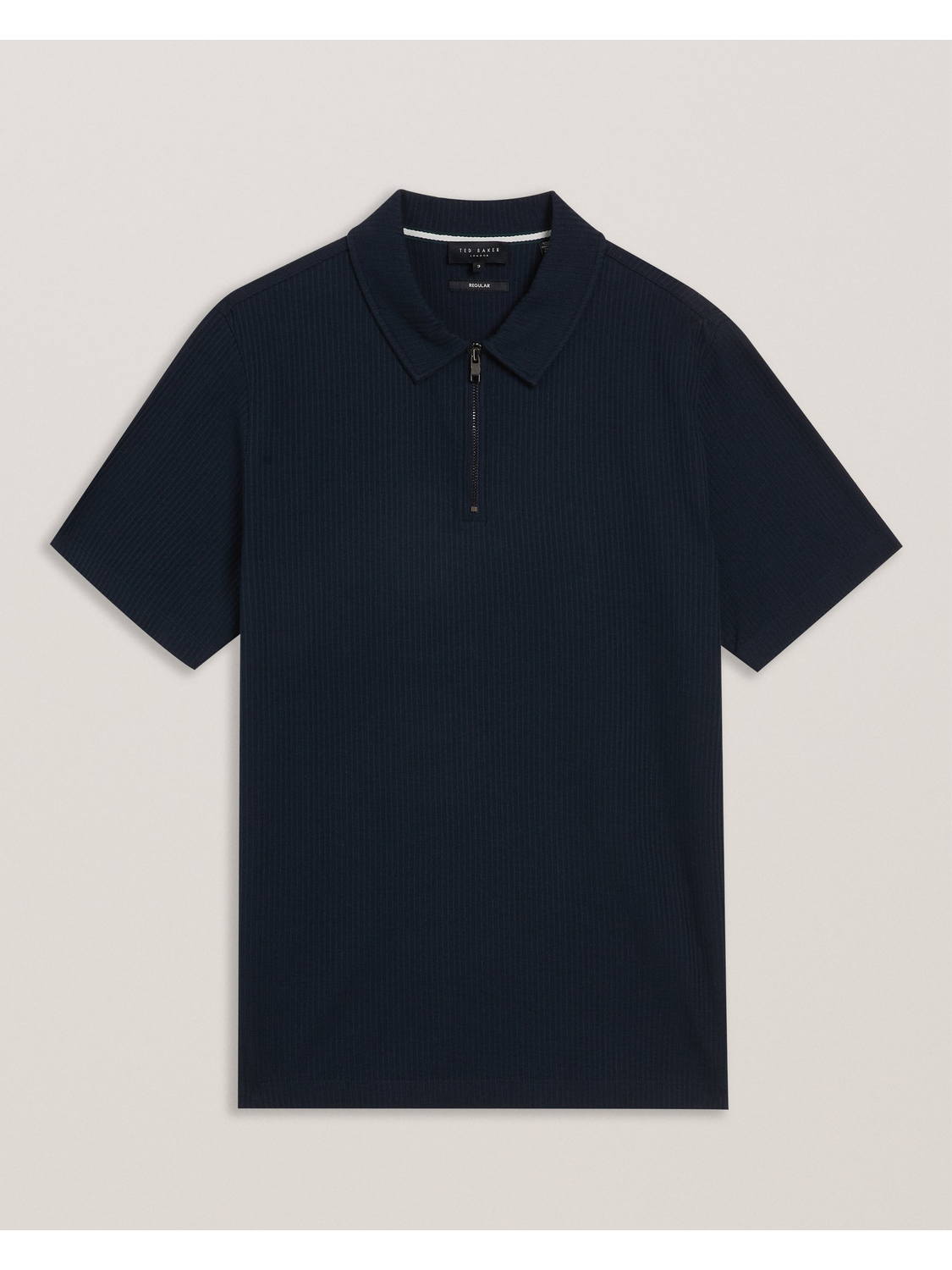 Ted Baker ZARKES - Ribbed Texture Zip Neck Cotton Polo Shirt NAVY