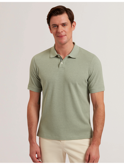 Ted Baker REDMAN - Textured Pure Cotton Knitted Polo Shirt GREEN