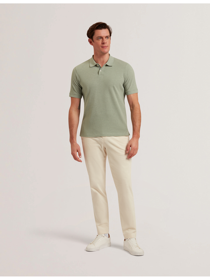 Ted Baker REDMAN - Textured Pure Cotton Knitted Polo Shirt GREEN