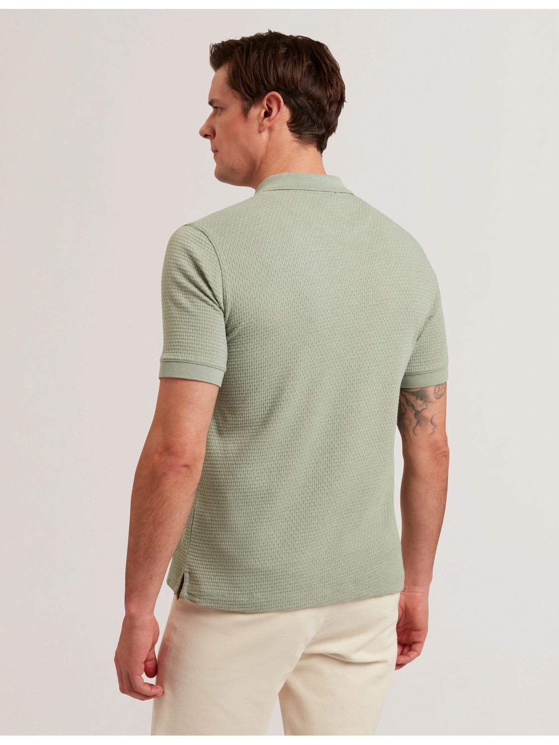 Ted Baker REDMAN - Textured Pure Cotton Knitted Polo Shirt GREEN