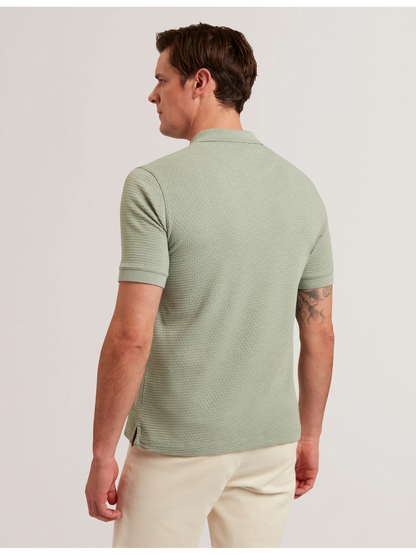 Ted Baker REDMAN - Textured Pure Cotton Knitted Polo Shirt GREEN