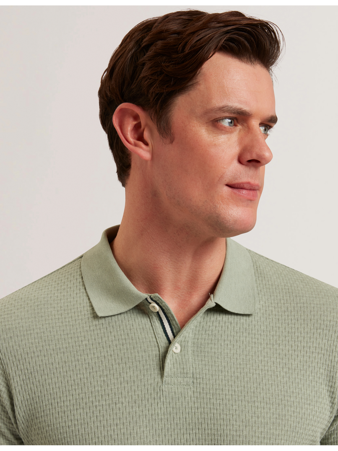 Ted Baker REDMAN - Textured Pure Cotton Knitted Polo Shirt GREEN