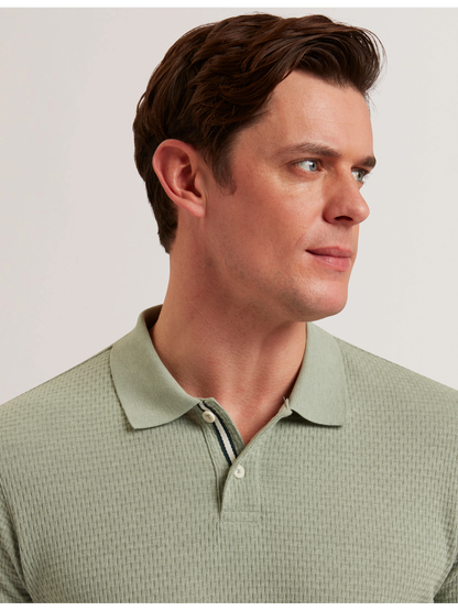 Ted Baker REDMAN - Textured Pure Cotton Knitted Polo Shirt GREEN