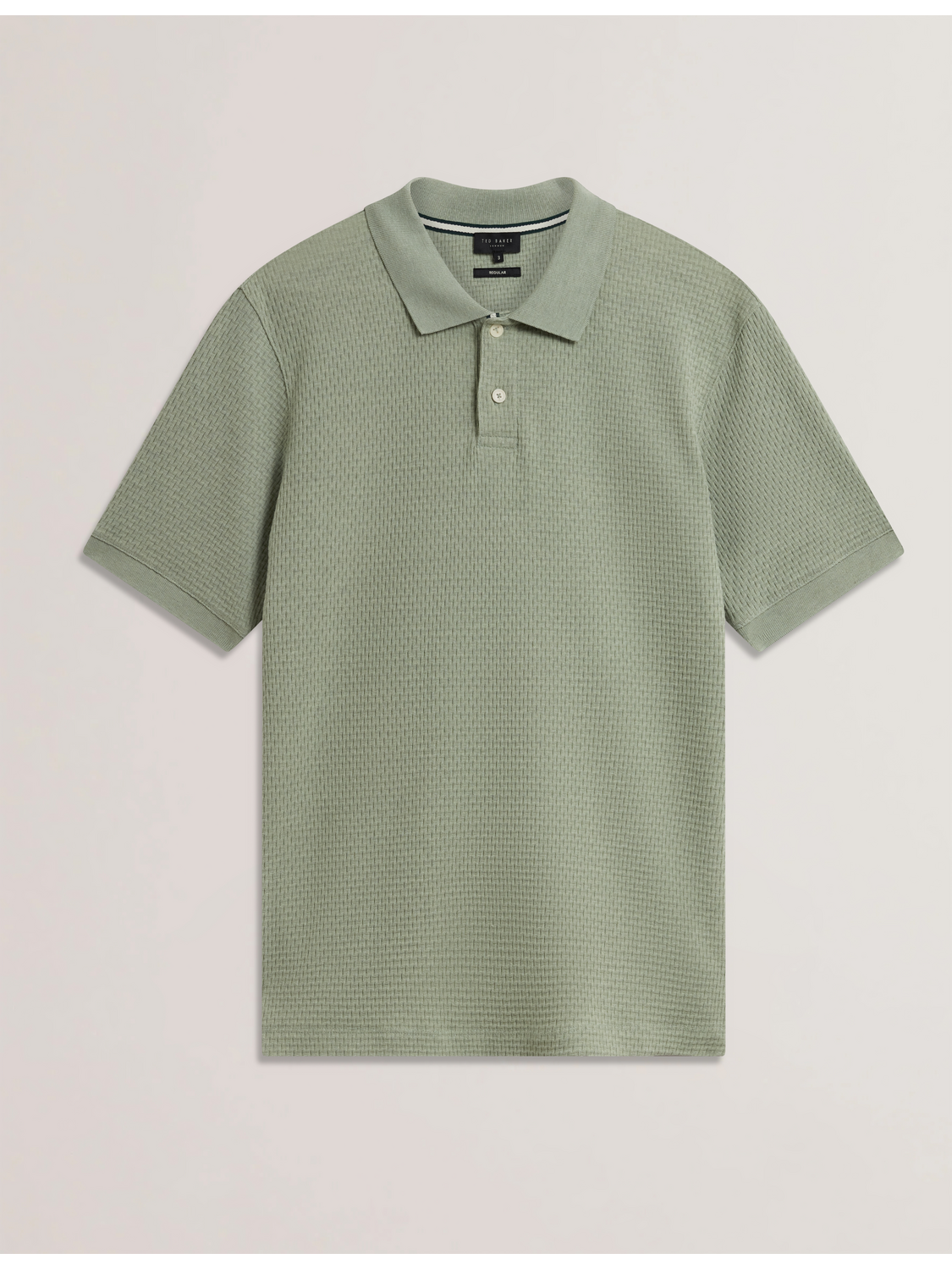 Ted Baker REDMAN - Textured Pure Cotton Knitted Polo Shirt GREEN