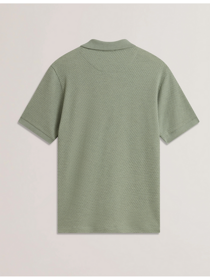Ted Baker REDMAN - Textured Pure Cotton Knitted Polo Shirt GREEN