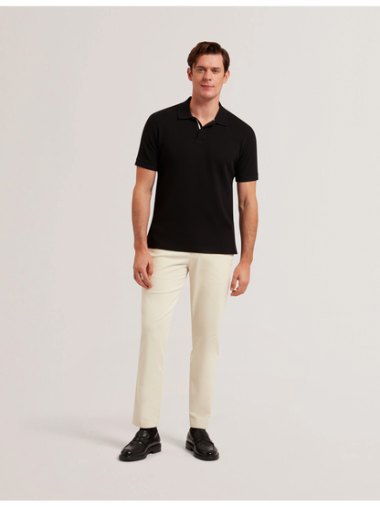 Ted Baker REDMAN - Textured Pure Cotton Knitted Polo Shirt BLACK