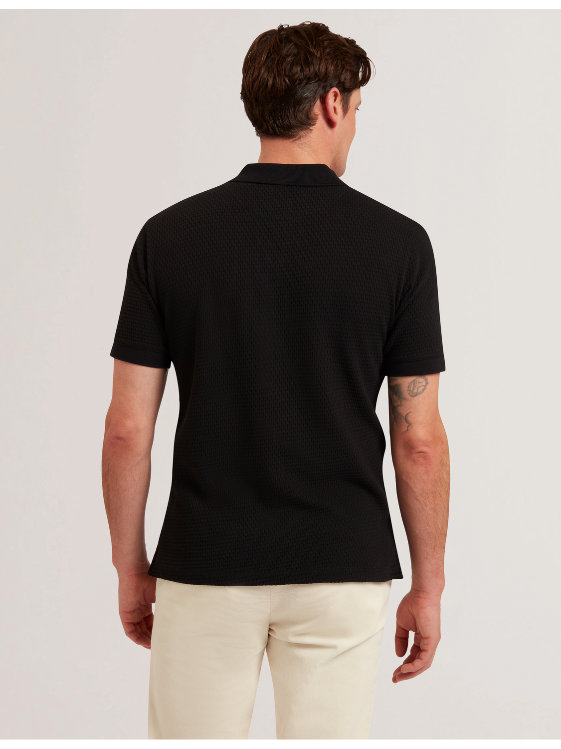 Ted Baker REDMAN - Textured Pure Cotton Knitted Polo Shirt BLACK