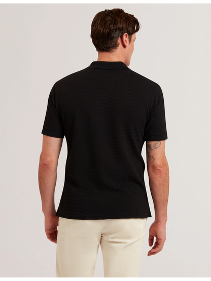 Ted Baker REDMAN - Textured Pure Cotton Knitted Polo Shirt BLACK