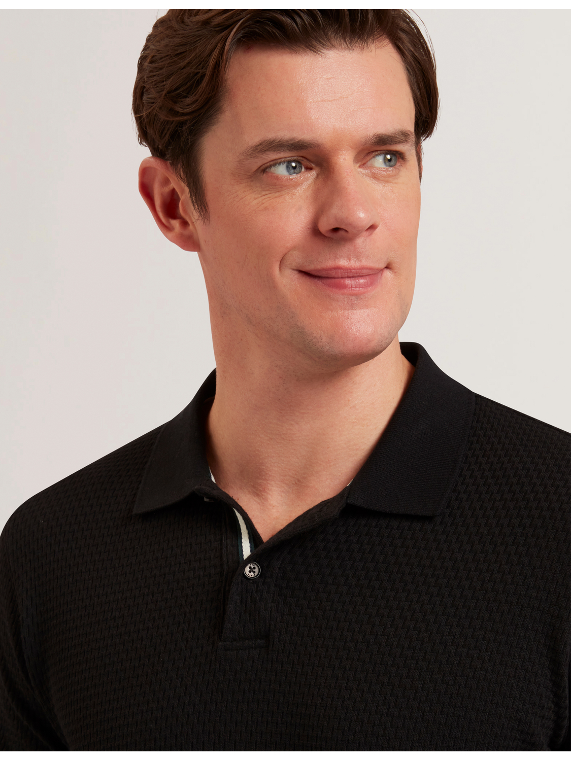 Ted Baker REDMAN - Textured Pure Cotton Knitted Polo Shirt BLACK