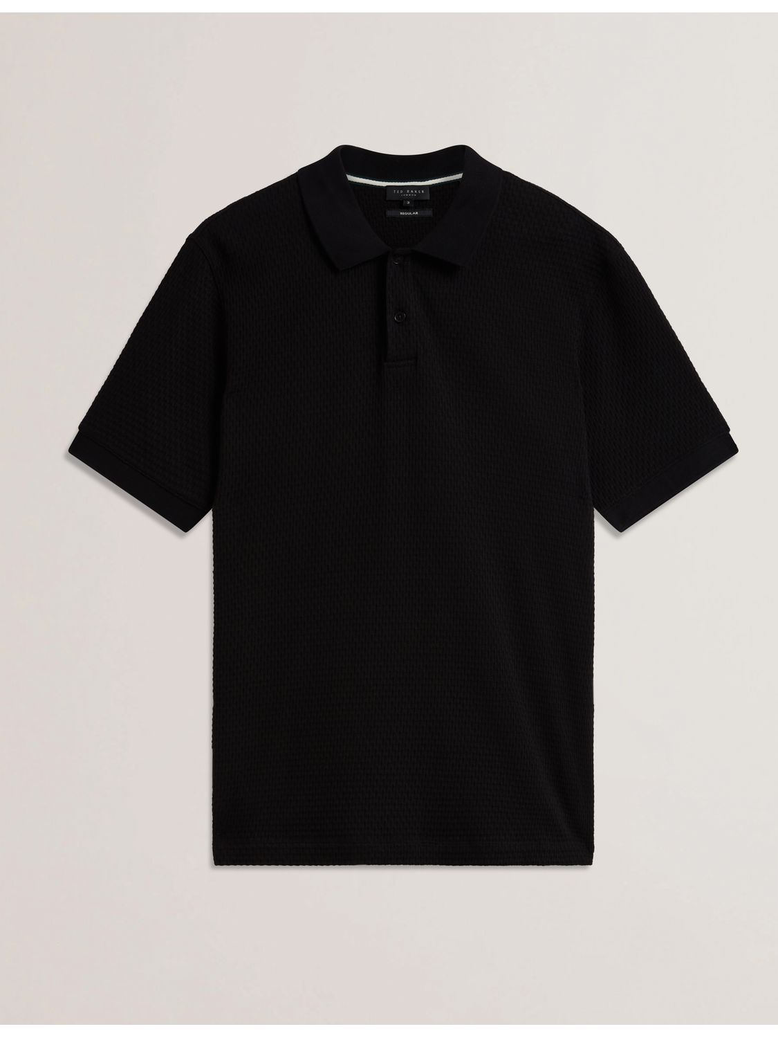 Ted Baker REDMAN - Textured Pure Cotton Knitted Polo Shirt BLACK