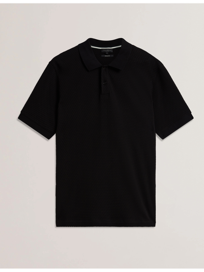 Ted Baker REDMAN - Textured Pure Cotton Knitted Polo Shirt BLACK