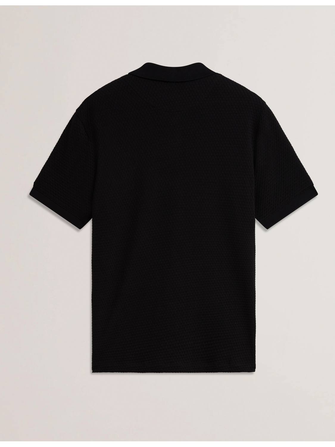 Ted Baker REDMAN - Textured Pure Cotton Knitted Polo Shirt BLACK