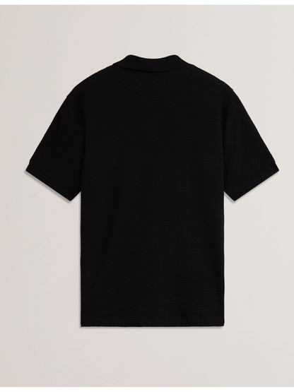 Ted Baker REDMAN - Textured Pure Cotton Knitted Polo Shirt BLACK