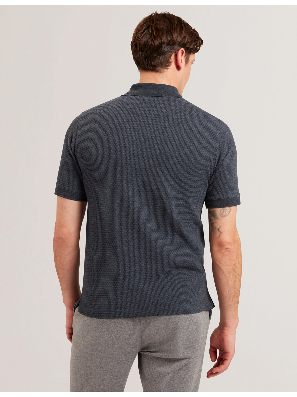 Ted Baker REDMAN - Textured Pure Cotton Knitted Polo Shirt NAVY