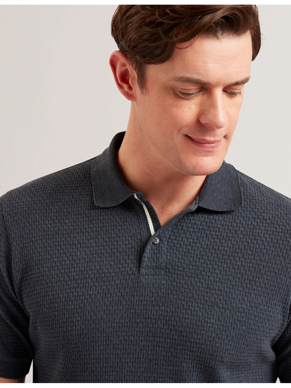 Ted Baker REDMAN - Textured Pure Cotton Knitted Polo Shirt NAVY
