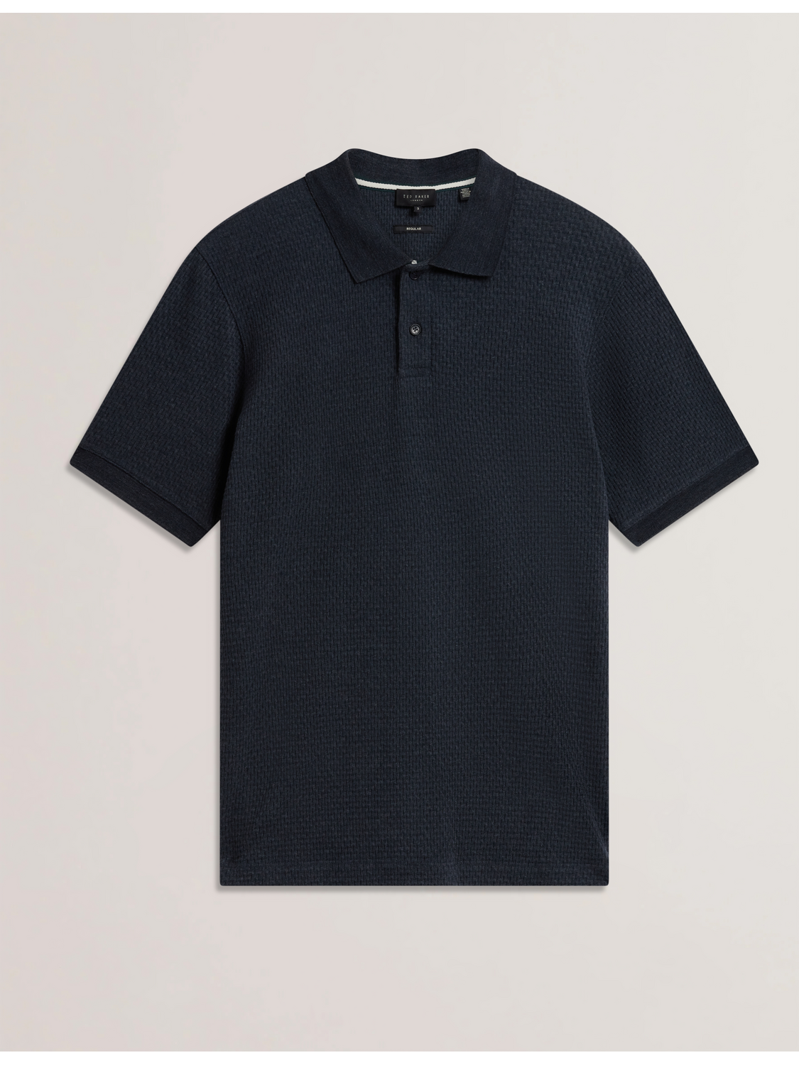 Ted Baker REDMAN - Textured Pure Cotton Knitted Polo Shirt NAVY