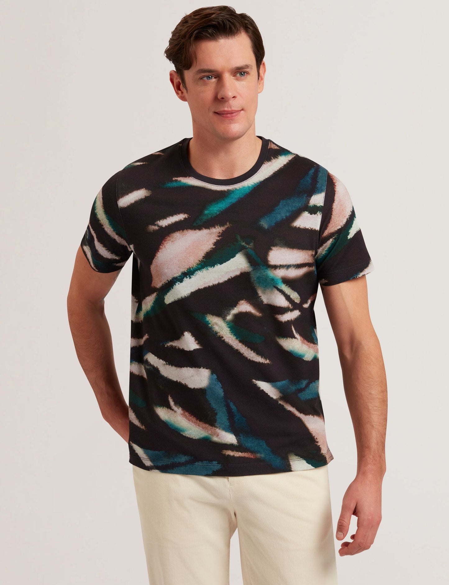 Ted Baker WILSDOR - Abstract Print Knitted Jersey T-Shirt BLACK