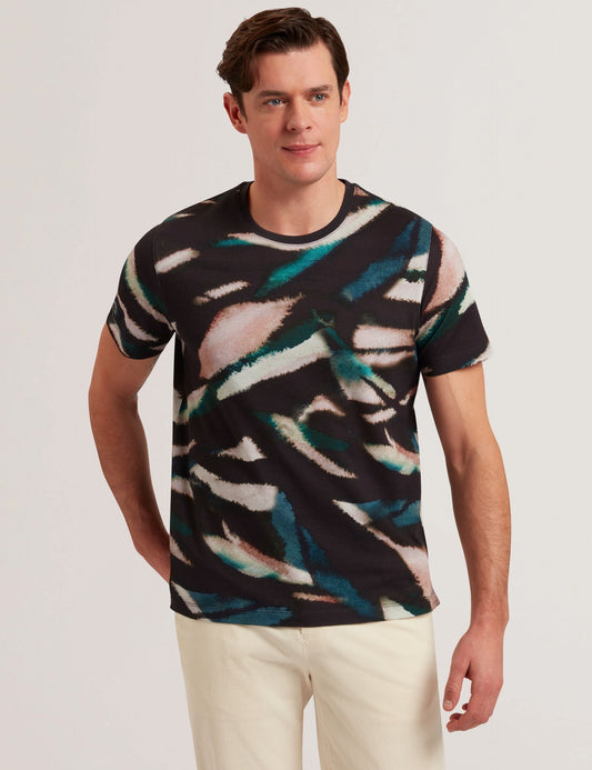 Ted Baker WILSDOR - Abstract Print Knitted Jersey T-Shirt BLACK