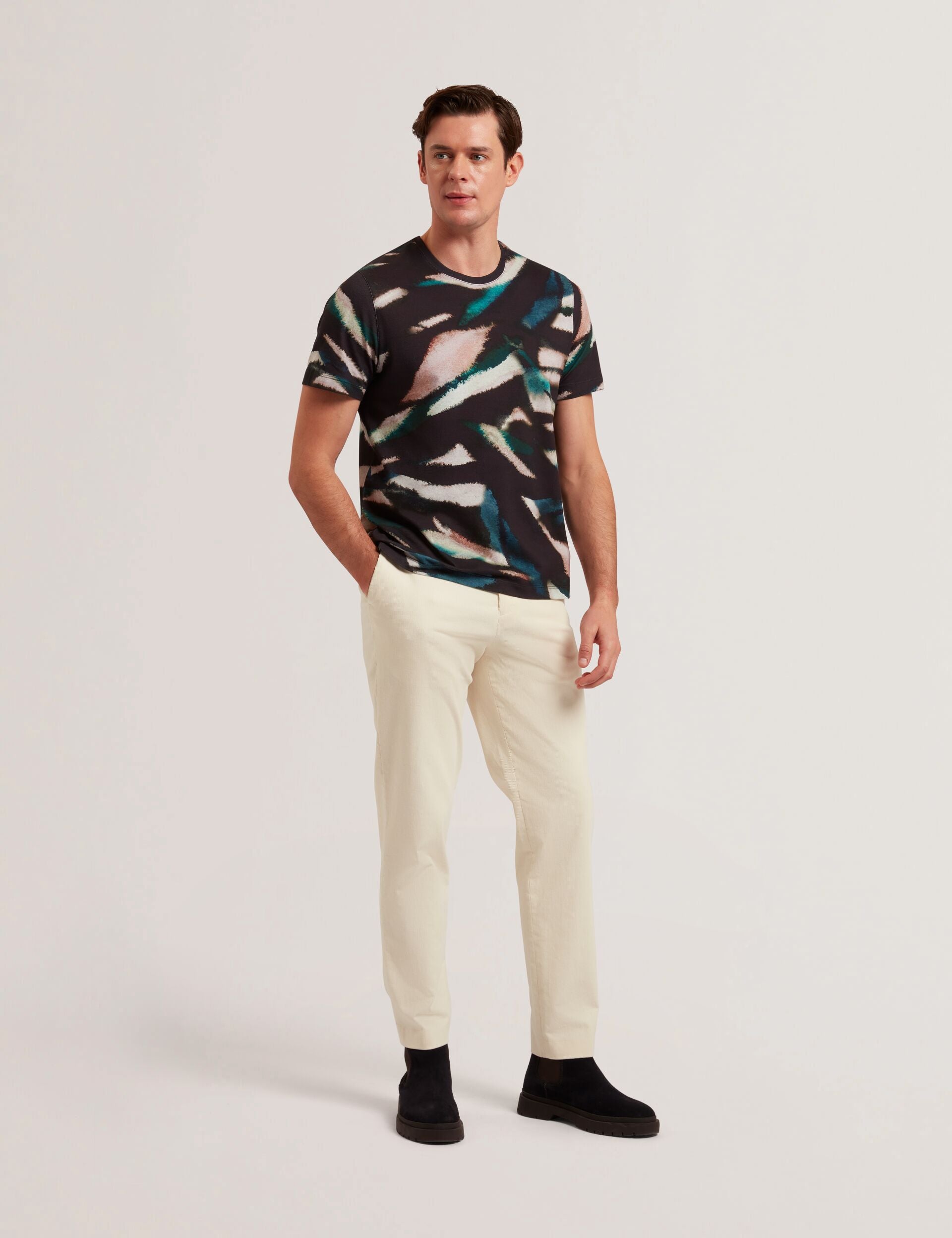 Ted Baker WILSDOR - Abstract Print Knitted Jersey T-Shirt BLACK