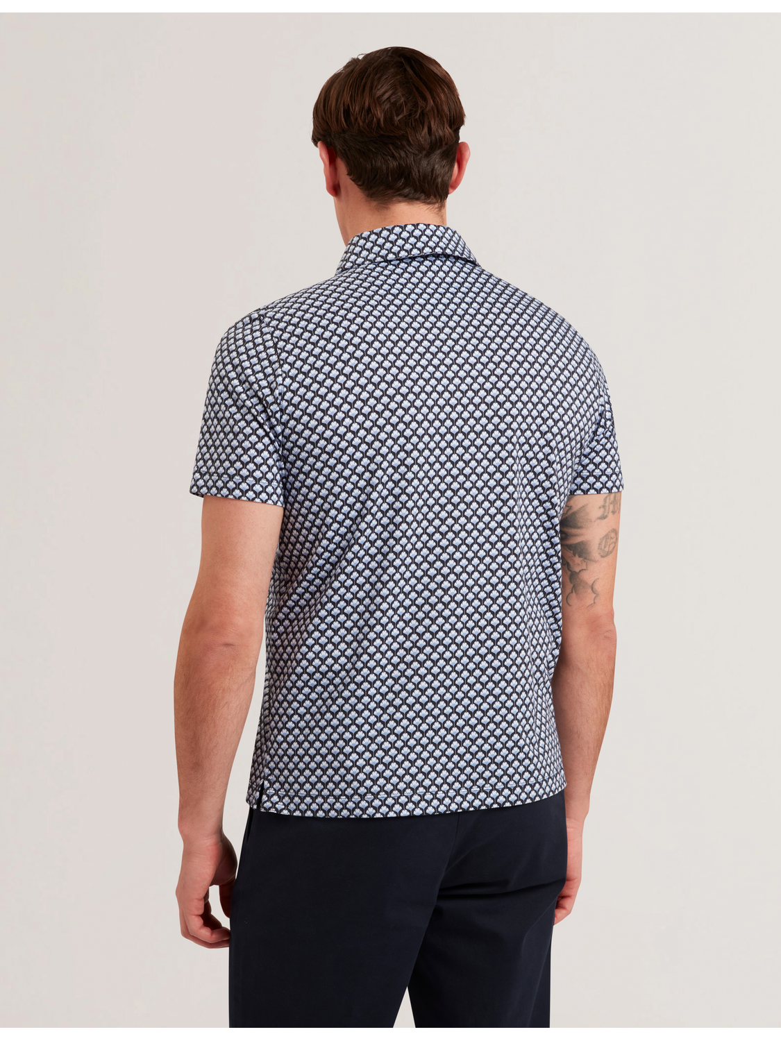 Ted Baker OUNSLO - Printed Zip Neck Cotton Polo Shirt BLUE