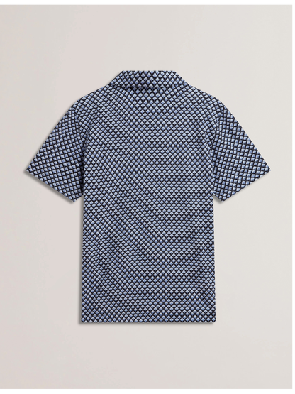 Ted Baker OUNSLO - Printed Zip Neck Cotton Polo Shirt BLUE