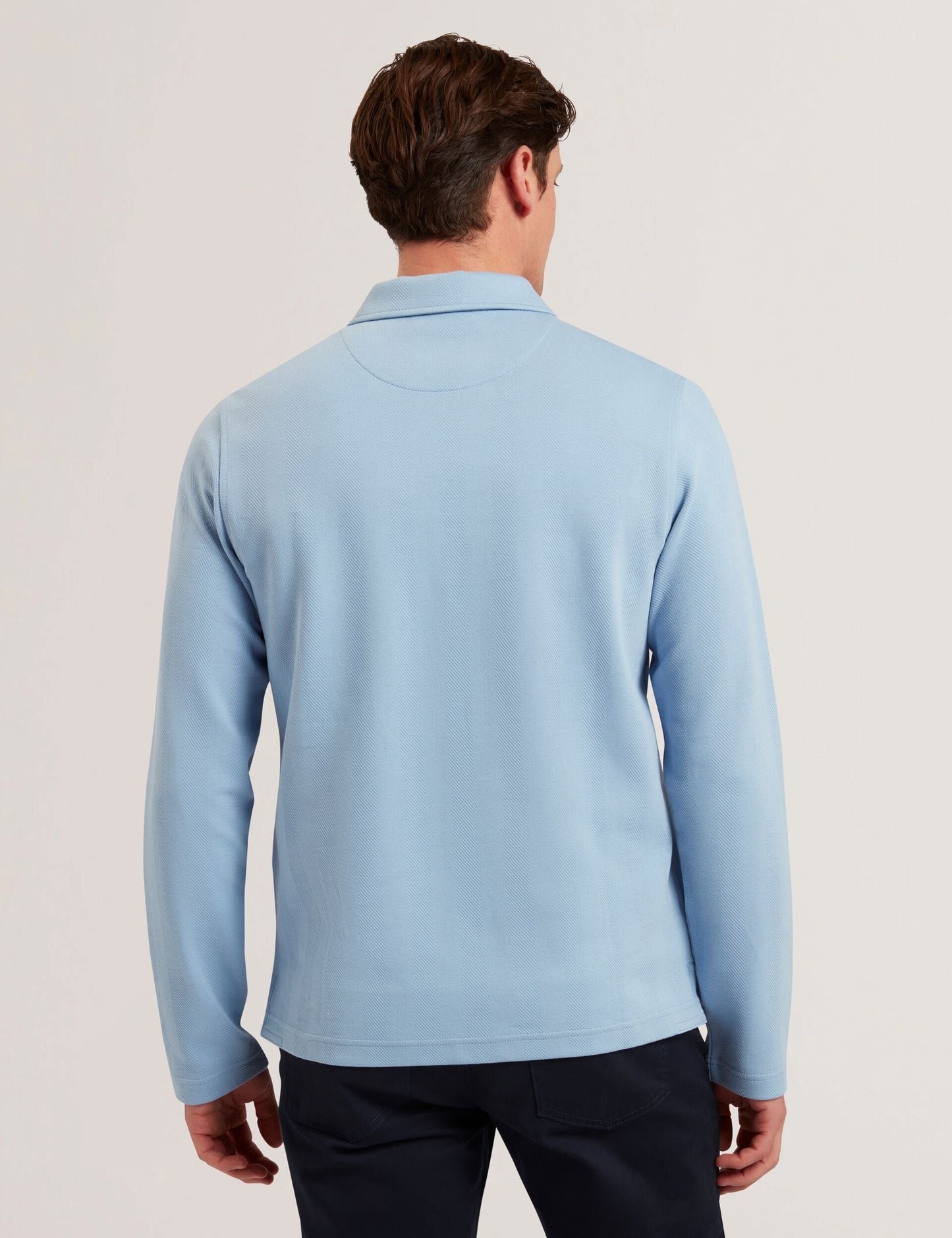Ted Baker KALEND - Herringbone Zip Neck Long Sleeve Polo Shirt BLUE