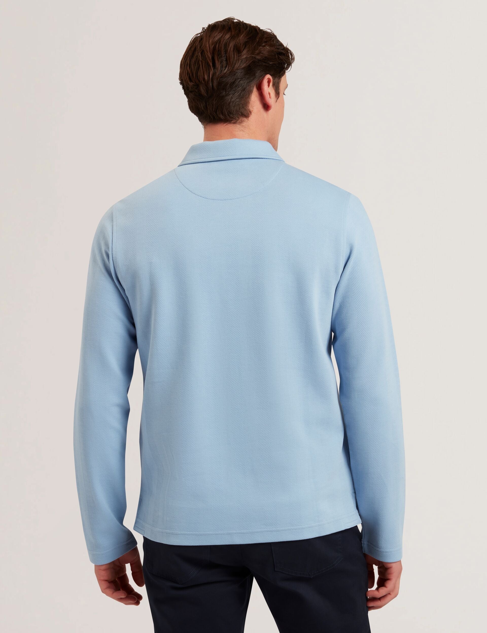 Ted Baker KALEND - Herringbone Zip Neck Long Sleeve Polo Shirt BLUE
