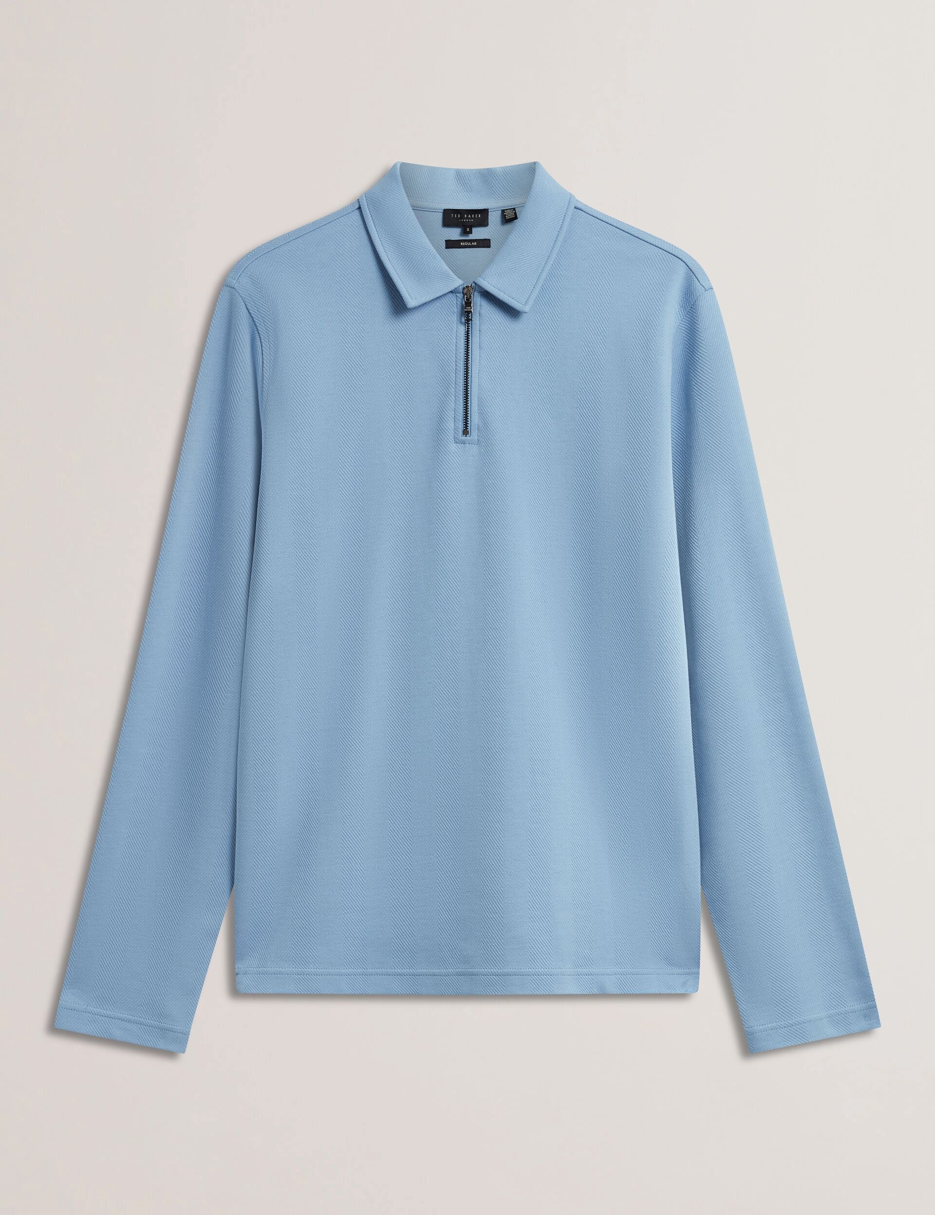 Ted Baker KALEND - Herringbone Zip Neck Long Sleeve Polo Shirt BLUE