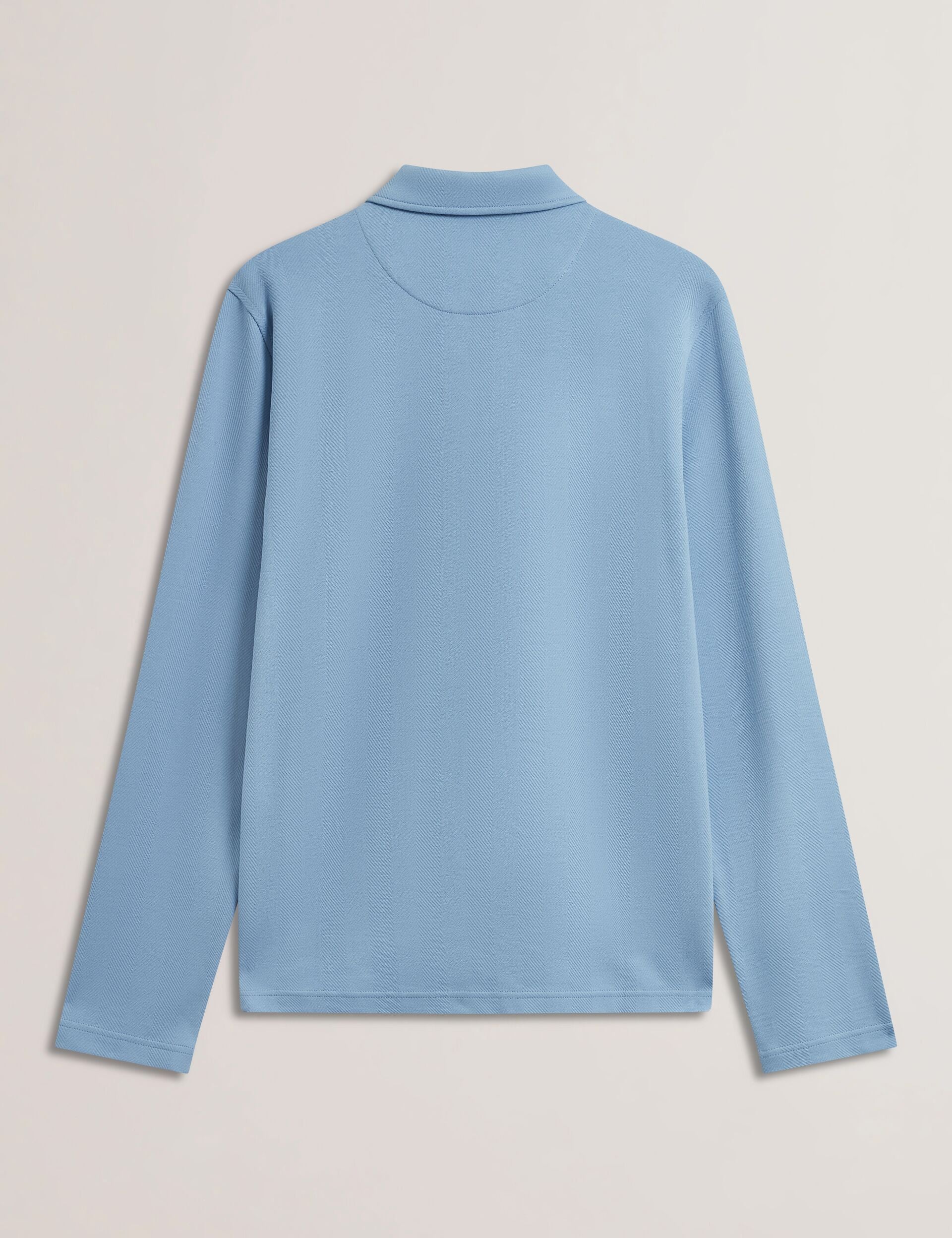 Ted Baker KALEND - Herringbone Zip Neck Long Sleeve Polo Shirt BLUE