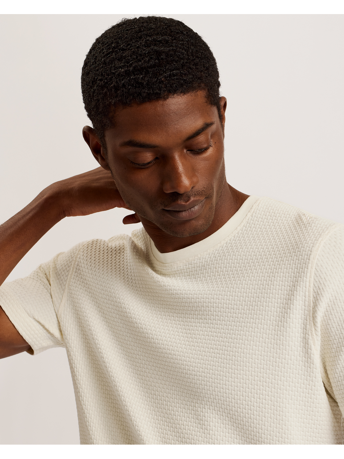 Ted Baker CURLYS Zig Zag Texture Knitted Cotton T-Shirt ECRU