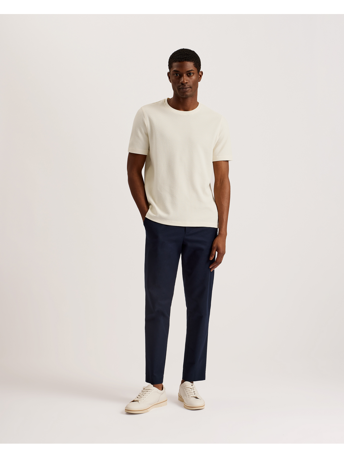 Ted Baker CURLYS Zig Zag Texture Knitted Cotton T-Shirt ECRU
