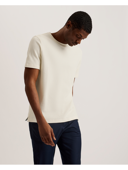 Ted Baker CURLYS Zig Zag Texture Knitted Cotton T-Shirt ECRU