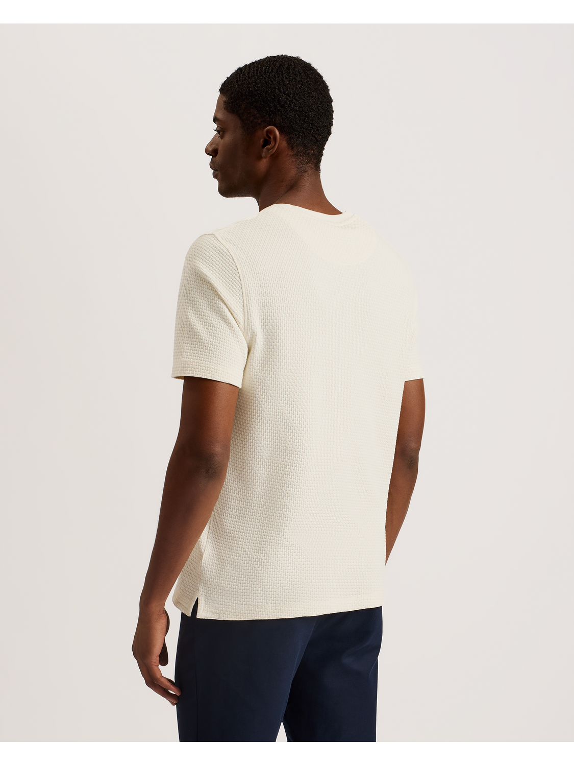 Ted Baker CURLYS Zig Zag Texture Knitted Cotton T-Shirt ECRU
