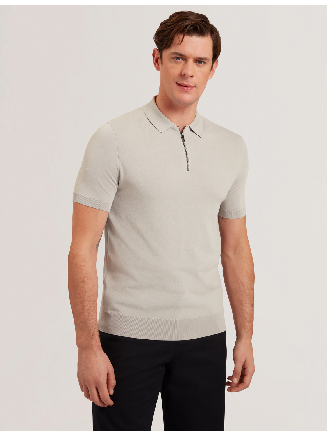 Ted Baker DALDIN - SS Rayon Zip Polo MID GREY