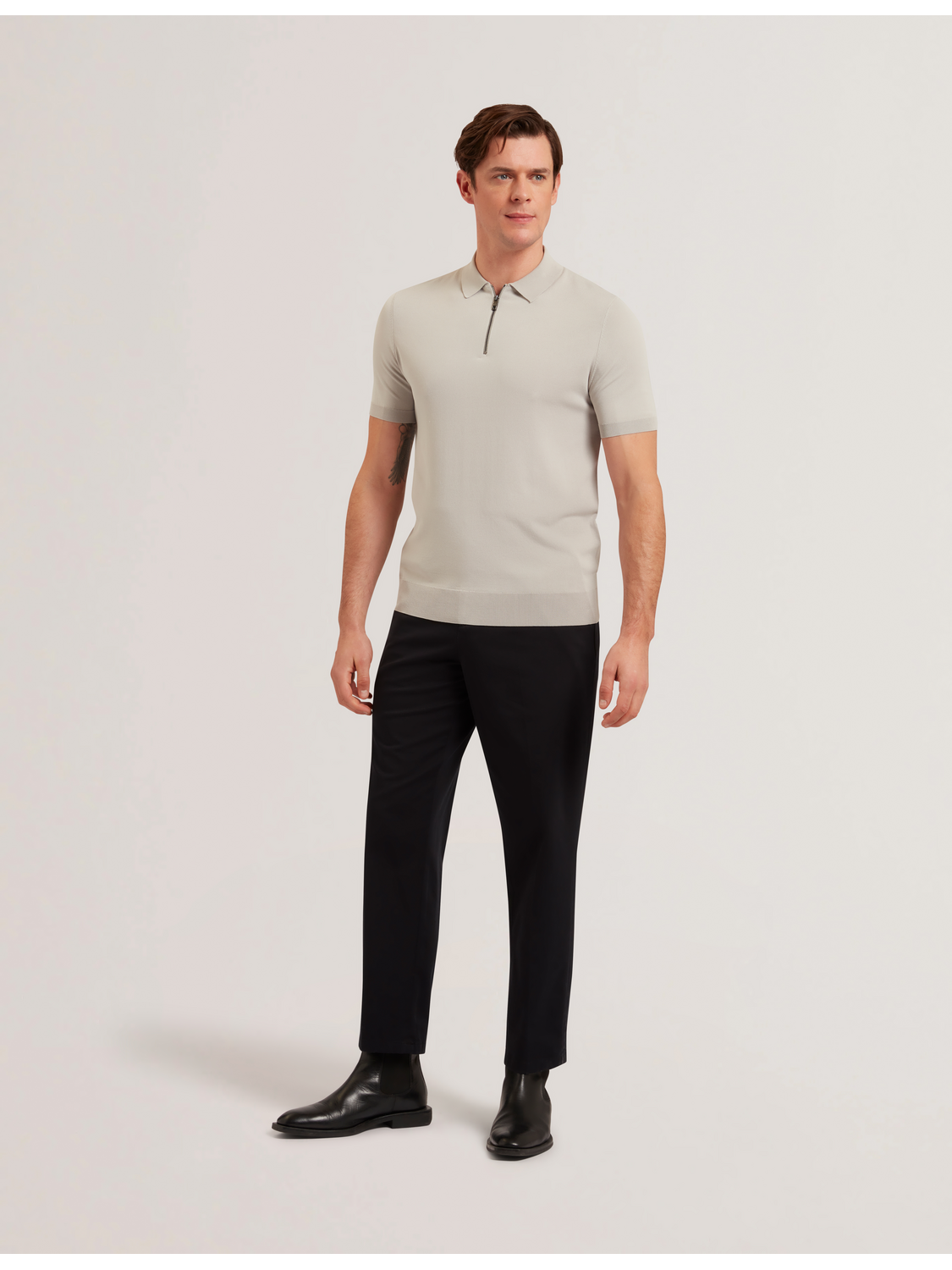 Ted Baker DALDIN - SS Rayon Zip Polo MID GREY