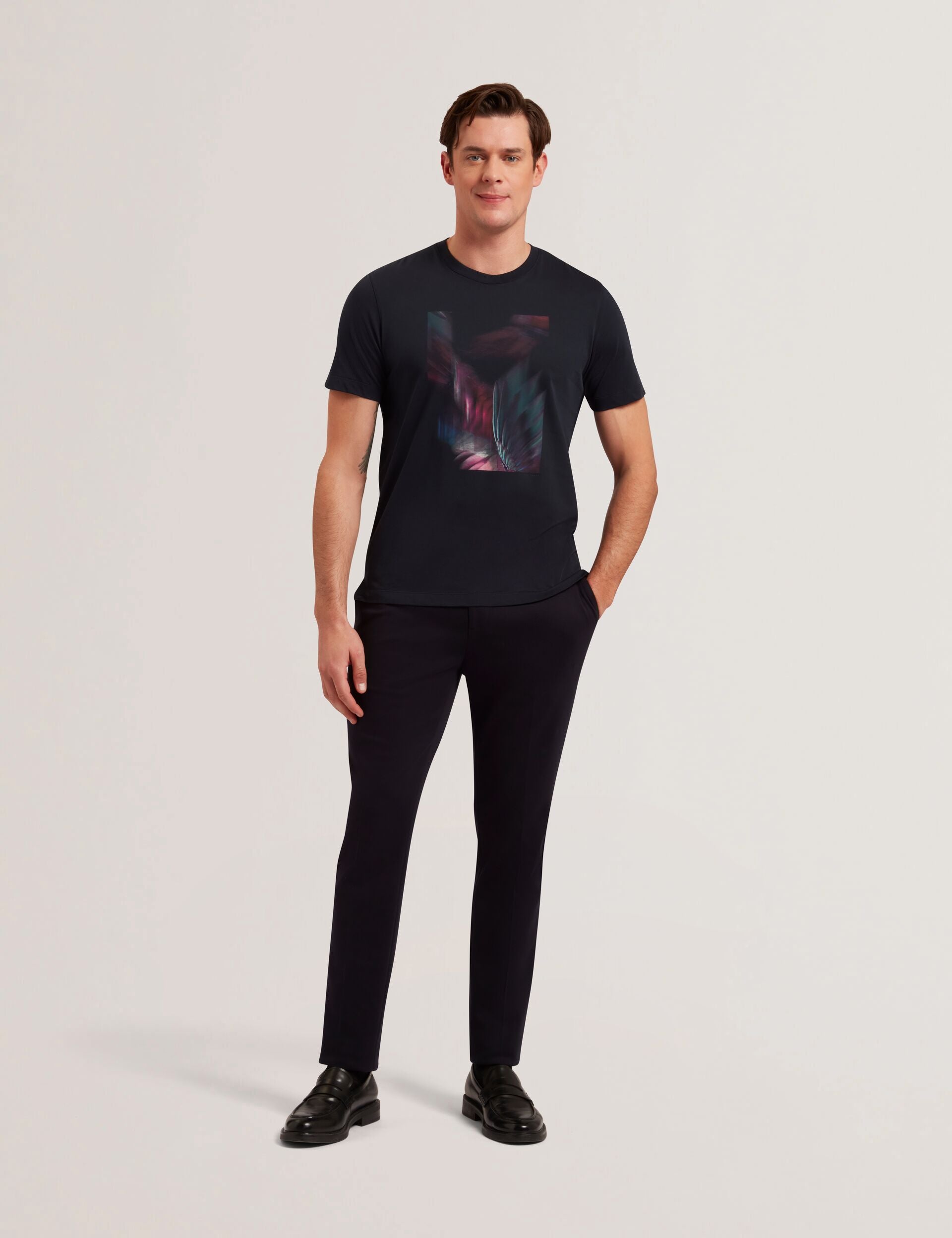 Ted Baker FETHER - Graphic Print Crew Neck Cotton T-Shirt NAVY