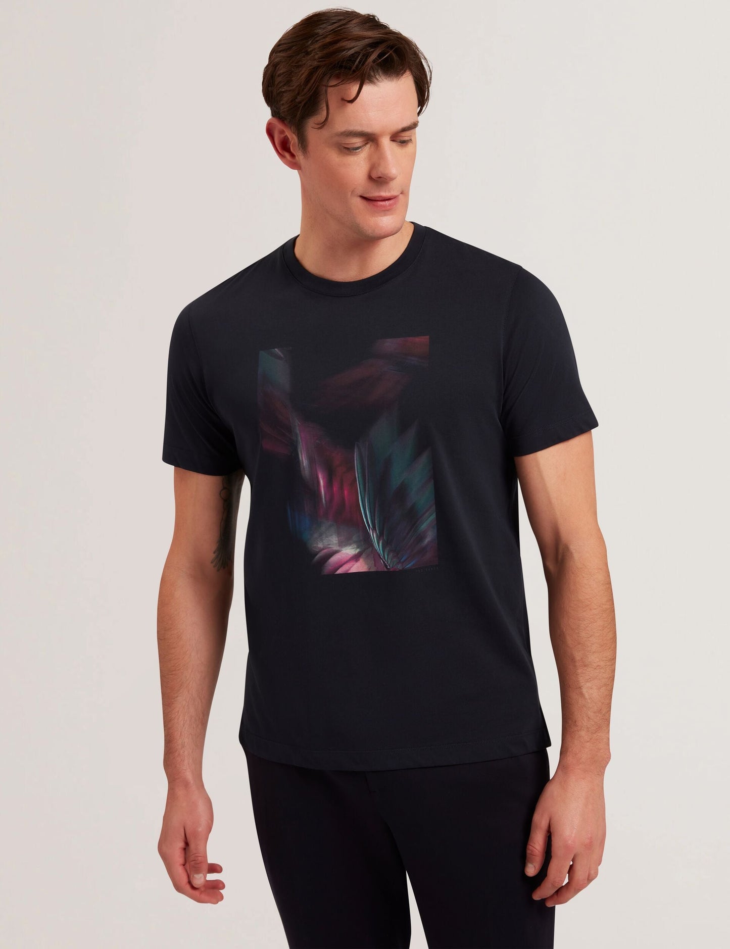 Ted Baker FETHER - Graphic Print Crew Neck Cotton T-Shirt NAVY