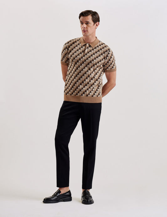 Ted Baker SEFERRY - Interlocking T Jacquard Knitted Polo Shirt BROWN