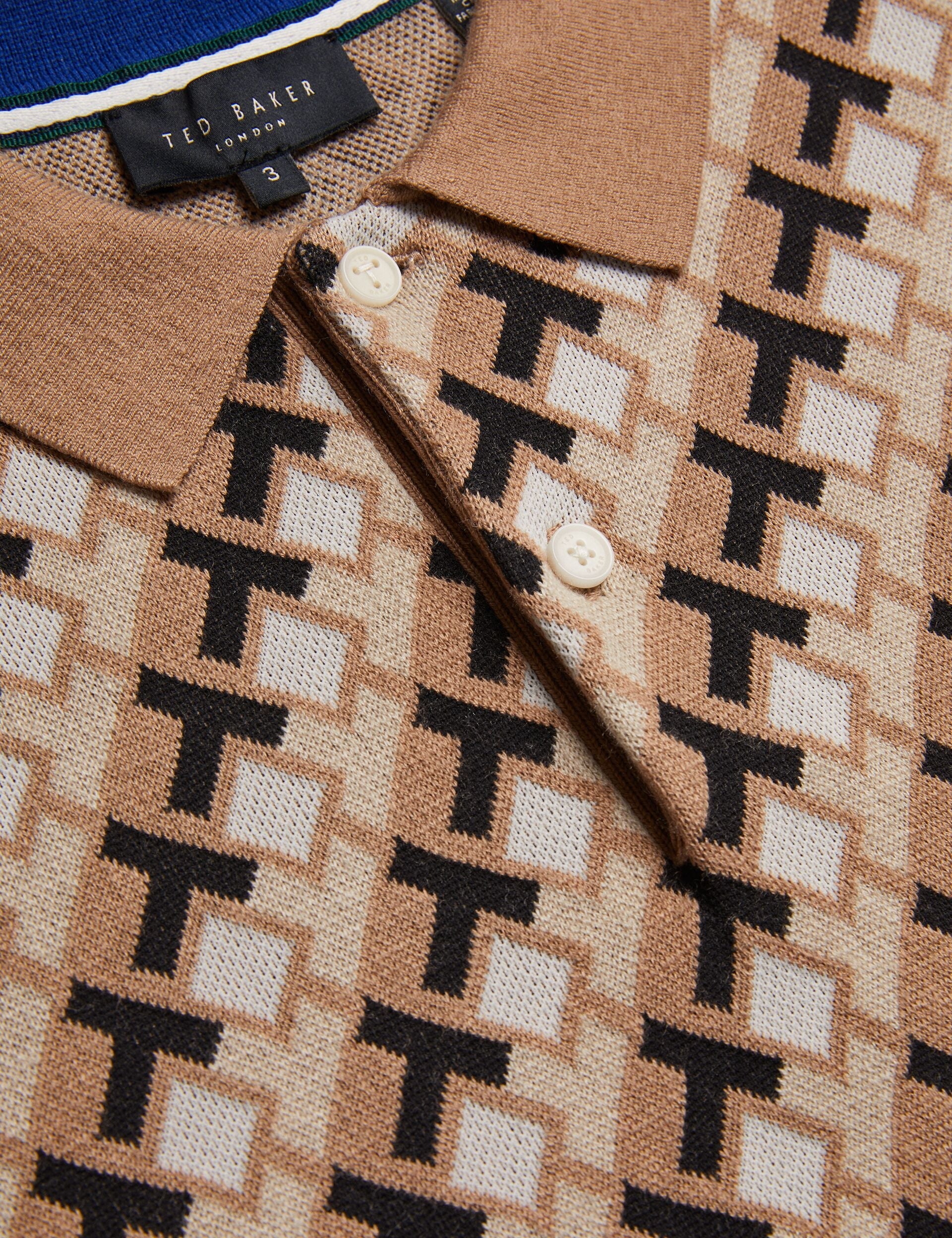 Ted Baker SEFERRY - Interlocking T Jacquard Knitted Polo Shirt BROWN