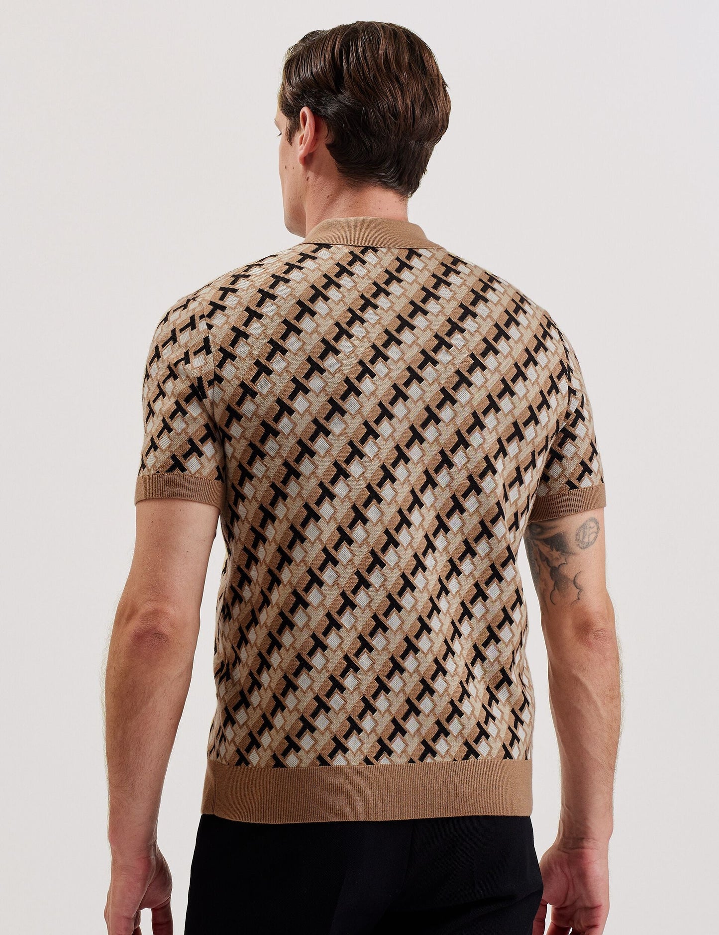 Ted Baker SEFERRY - Interlocking T Jacquard Knitted Polo Shirt BROWN