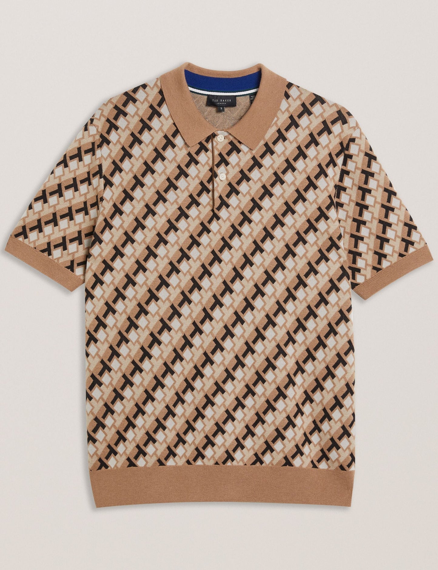 Ted Baker SEFERRY - Interlocking T Jacquard Knitted Polo Shirt BROWN
