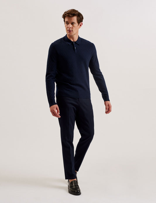 Ted Baker MORAR - T Knit Long Sleeve Polo Top NAVY