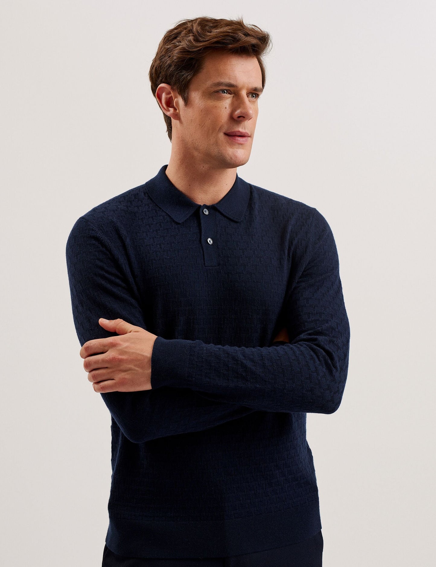 Ted Baker MORAR - T Knit Long Sleeve Polo Top NAVY