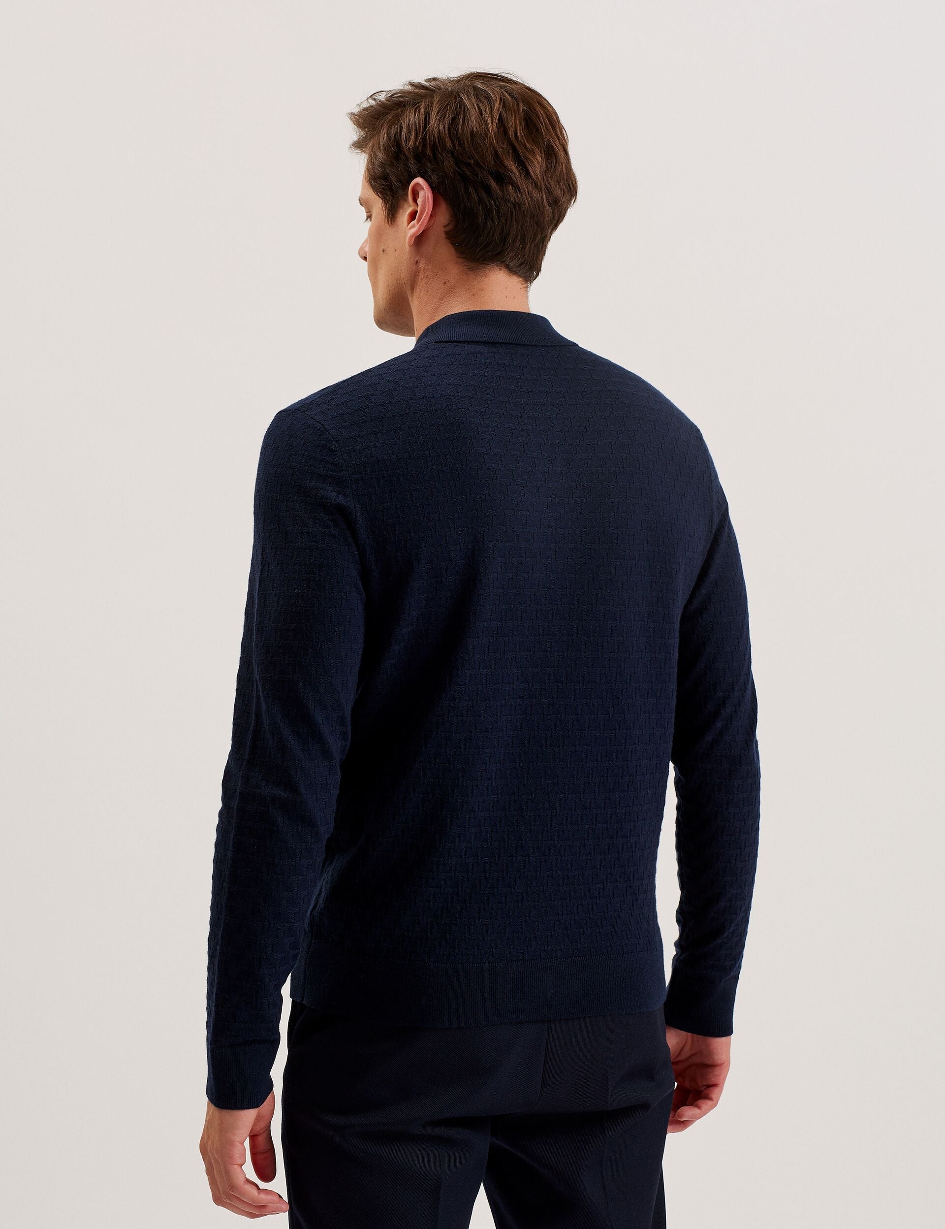 Ted Baker MORAR - T Knit Long Sleeve Polo Top NAVY
