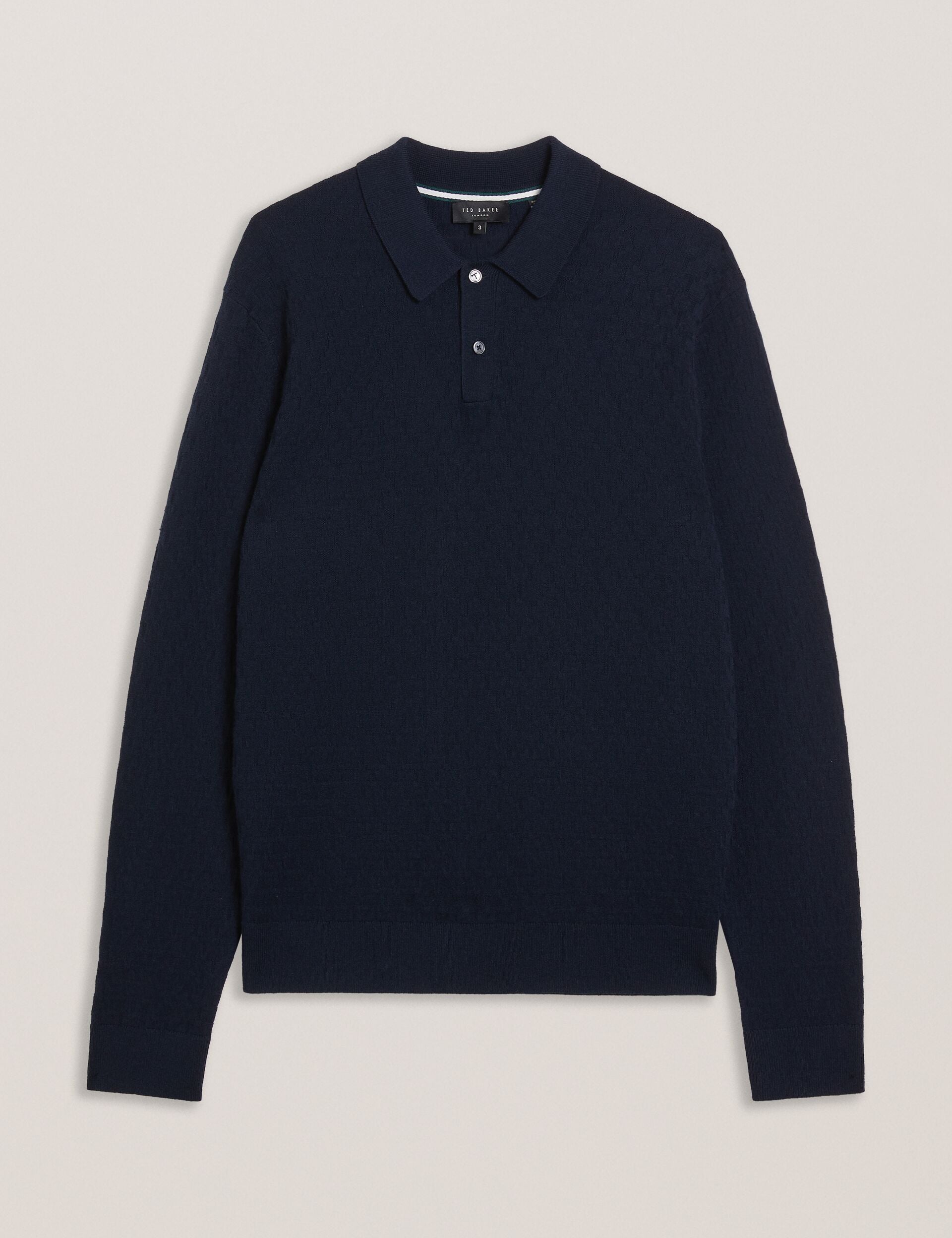 Ted Baker MORAR - T Knit Long Sleeve Polo Top NAVY