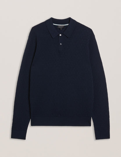 Ted Baker MORAR - T Knit Long Sleeve Polo Top NAVY